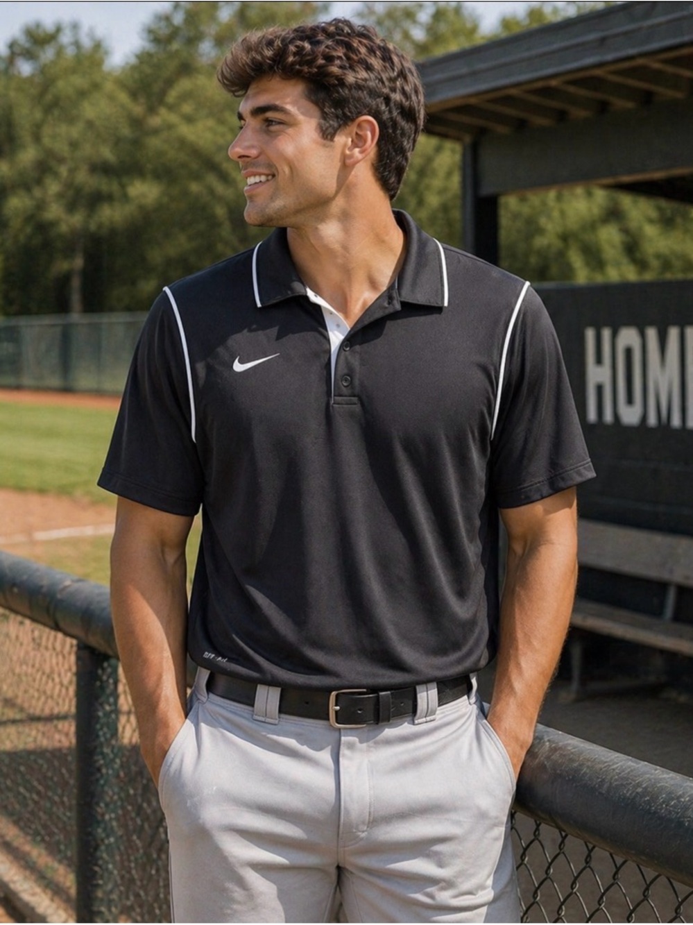 Nike dark
grey loose dri fit athletic golf polo top